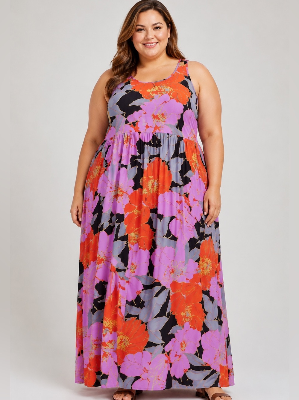 ann taylor loft full bloom floral maxi dress size 18 boho flowy rayon